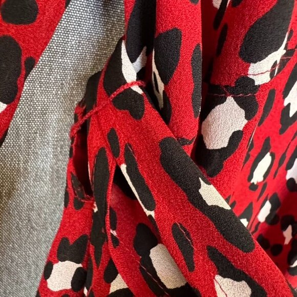 A.L.C. Michaela 100% Silk Red Cheetah Print Ballon Sleeve True Wrap Mini Dress - Picture 5 of 17